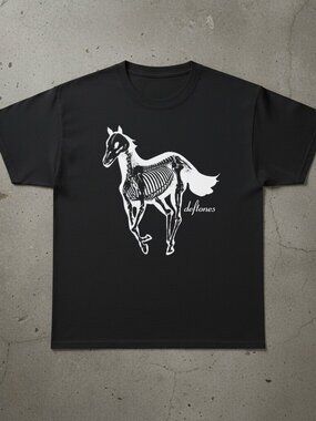Deftones Skeleton Horse Graphic T-Shirt | Vintage Style Band Tee Black